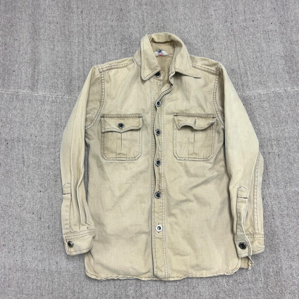 vintage Drakkar‎ Button Up Shirt Mens Mens Medium Beige 1960s Cotton